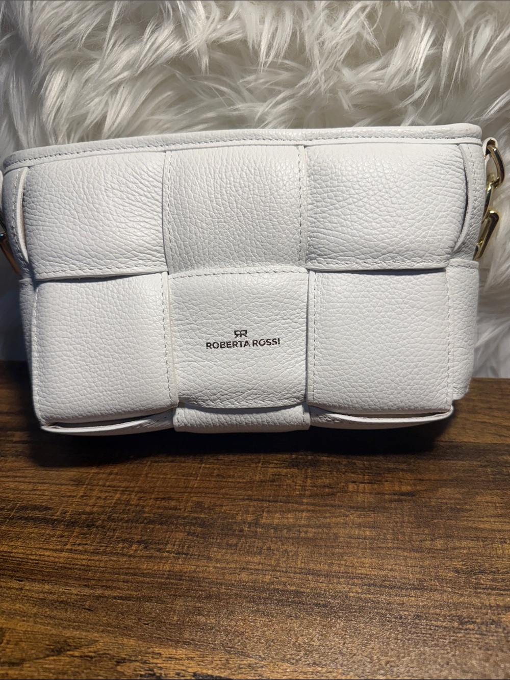 Roberta Rossi White Quilted Woven Crossbody Bag